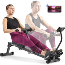 Sunny Health & Fitness Smart Compact Adjustable Rowing Machine, 12 Levels Adjustable Resistance, Complete Body Workout, Connect via Bluetooth with Exc