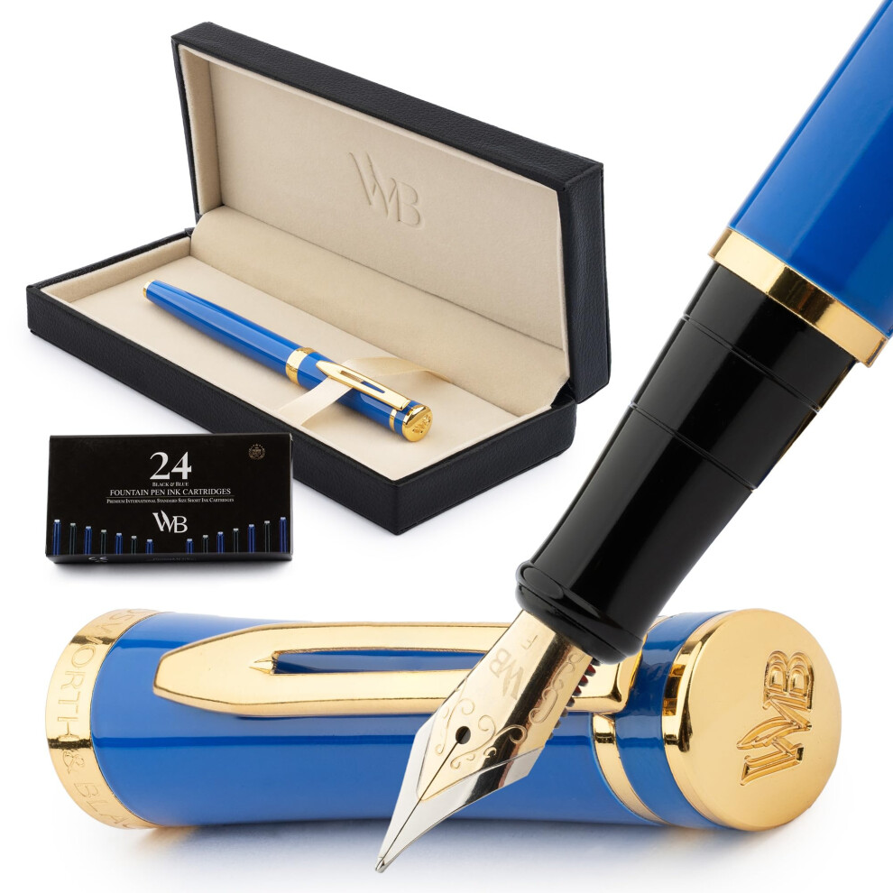 Photos - Accessory Wordsworth & Black Fountain Pen Set, 18K Gold Fine Nib, with 24 Ink Cartridges, Piston Converter and Gift Box, Gold, Calligr