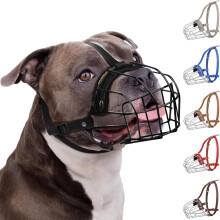 BRONZEDOG Pitbull Dog Muzzle Adjustable Metal Mask Wire Basket for Amstaff, Pit Bull, Large Dogs (Nylon, Black)