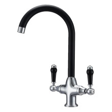 Kitchen Mixer Sink Tap with Black Ceramic Dual Lever Traditional Monobloc Kitchen Faucet with 360 Swivel Spout Chrome and Matte Black Victorian Style