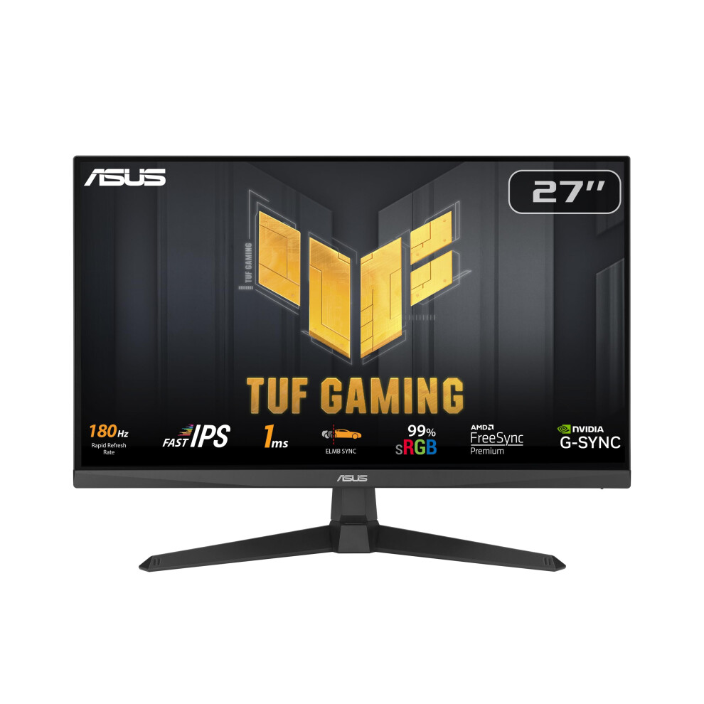 Asus 27" Tuf Gaming Monitor (Vg279q3a), 1920 X 1080, Fast Ips, 1Ms, Elmb, 180Hz, Variable Overdrive, 99% Srgb, Vesa