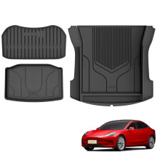 3W Boot Liner Fit for Tesla Model 3 2021 2022 2023, All Weather Dog Friendly TPE Car Boot Mat, Waterproof Anti-Slip Easy to Clean Heavy Duty Trunk Mat