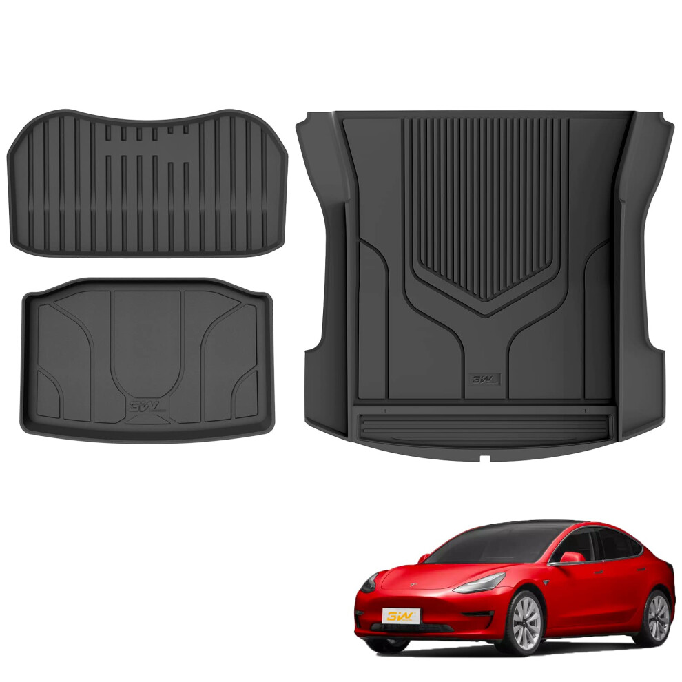 3W Boot Liner Fit For Tesla Model 3 2021 2022 2023, All Weather Dog Friendly Tpe Car Boot Mat, Waterproof Anti-Slip Easy To Clean Heavy Duty Trunk Mat 5065013525044