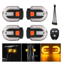 4Pcs Turn Signals for Bicycles with Alarm, USB Charging Remote Control Split/Integrated Bike Tail Light 5 Modes Waterproof Strobe Bike Rear Lights Can