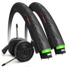 Fincci Set Road Bike Tyres 700 x 25c - Black Racing 25-622 60TPI 700c Tyres - Turbo Trainer 700x25c Tyre 3 mm Nylon Protection with Presta Valve Inner
