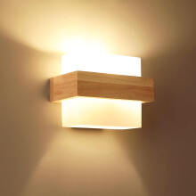 Comely LED Wall Lights Indoor, Creative Square Wooden Wall Lamp, Modern Glass Wall Light Sconce for Bedroom Living Room Hallway Dining Room Stairs, E2