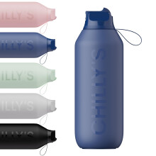 Chilly's Series 2 Flip Water Bottle with Sports Lid - Vacuum Insulated Stainless Steel Water Bottle with Straw, Carry Loop, & Cleaning Brush