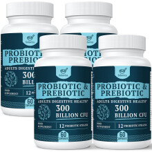 300 Billion CFU Probiotics for Digestive Gut & Immune Health, Advanced Strength Probiotics with 12 Diverse Strains + 3 Prebiotics for Women & Men (60