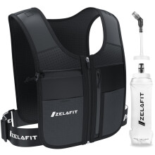 ZelaFit Running Vest with Running Water Bottle and Straw - Reflective Hydration Vest with 8 Pockets - Hydration Backpack Alternative for Men & Women