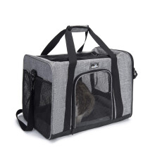 Wakytu Pet Carrier Bag for Small Medium Cats and Dogs, Foldable Cat Travel Carrier Bag with 5 Mesh Windows 3 Entrance, Soft-Sided Dog Carrier with Rem