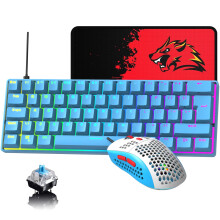 60% UK Layout Wired Gaming Keyboard and Mouse 62Keys Mini Compact Mechanical 19 Rainbow Full Anti-ghosting Keys+6 RGB Backlit 6400 DPI Lightweight (Bl