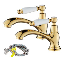 Maynosi Bathroom Basin Pillar Taps, Pair Basin Sink Taps with Dual Ceramic Levers, Traditional Faucet for Washroom, 1/4 Turn, Include Flexible Hoses,