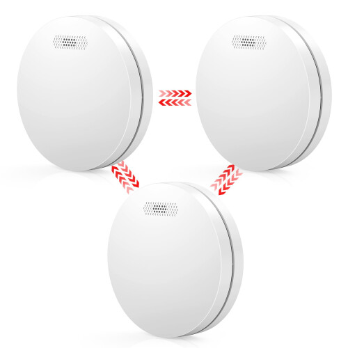 Wireless Interlinked Smoke Alarm 3 Pack, Wireless 10 Year Battery Powered Smoke Detector with Mute Function, 85dB Loud Alarm, Thin Fire Alarm for Fire
