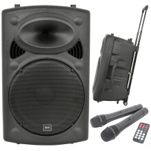 QTX | QR15BT PA: Powerful Portable PA with Bluetooth Connectivity, Two Wireless Mics, Internal Rechargeable Battery, Trolley Handle and Wheels