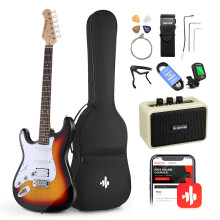 Donner 39 Inch Left-Handed Electric Guitar Kit Solid Body Sunburst Lefty Beginner Set Full-Size with Amplifier Bag Capo Strap String Tuner Cable Picks