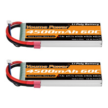 Youme Power 2S LiPo Battery, 7.4V RC Lipo Batteries 4500mAh 60C Soft Case with Dean-Style T Connector for 1/8 and 1/10 RC Vehicles Car Buggy Truggy Ai