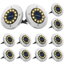 Bowfar Solar Lights Outdoor Garden, 12 LEDs Solar Ground Lights IP65 Waterproof Warm White Decking Lights, Solar Powered Outdoor Lights for Lawn Pathw