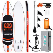 FunWater SUP Inflatable Stand Up Paddle Board 11' Ultra-Light with Inflatable Board,ISUP Accessories,Three Fins,Adjustable Paddle, Pump,Backpack, Leas
