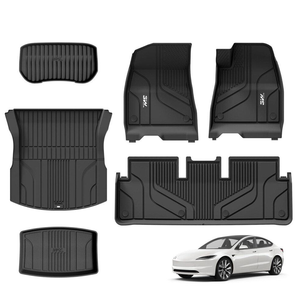 3W Floor Mats And Boot Liners Fit For Tesla Model 3 2024 2025 2026 Highland, Thorex All Weather Full Set Car Liners And Cargo Mats, Dog Friendly Acce 5061041580017