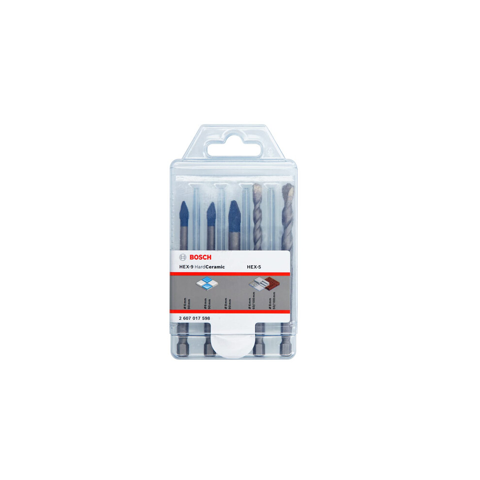 Photos - Bits / Sockets Bosch Professional 5pcs HEX-9 HardCeramic + HEX-5 Drill Bit Set (Hard Tiles, Concrete, Ã 6/8mm, Accessories for Impact Dril 