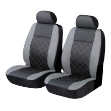 Carseatcover-UK Knightsbridge GREY/BLACK Leather Look Front Pair - Universal Car Seat Cover Set with seaparate headrest covers |Hard Wearing & Durable