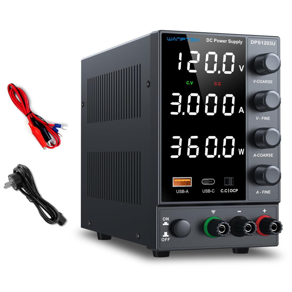 Wanptek Power Dc Power Supply Variable 0-120V 0-3A, Bench Power Supply Adjustable With Ocp Protection/Usb-A & Type-C Fast Charge/Encoder Corase & Fine 732656461385