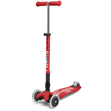 Micro Scooters | Maxi Micro Deluxe Foldable Children's Scooter | Big Wheels | Handlebar Adjustable | 5-12yrs | Boys & Girls | Red