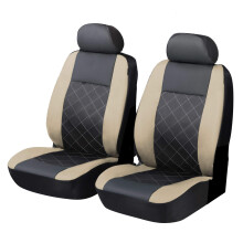 Carseatcover-UK Knightsbridge BEIGE/BLACK Leather Look Front Pair - Universal Car Seat Cover Set with seaparate headrest covers |Hard Wearing & Durabl