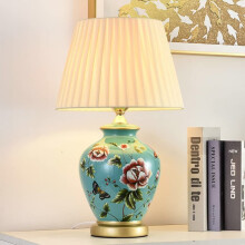 HvKvHvY Table Lamp Retro Ceramic, Living Room Bedside Lamp Vintage Bedroom Warm Fabric Reading Book Light Desk Lamp Modern Style E27 Night Lamp