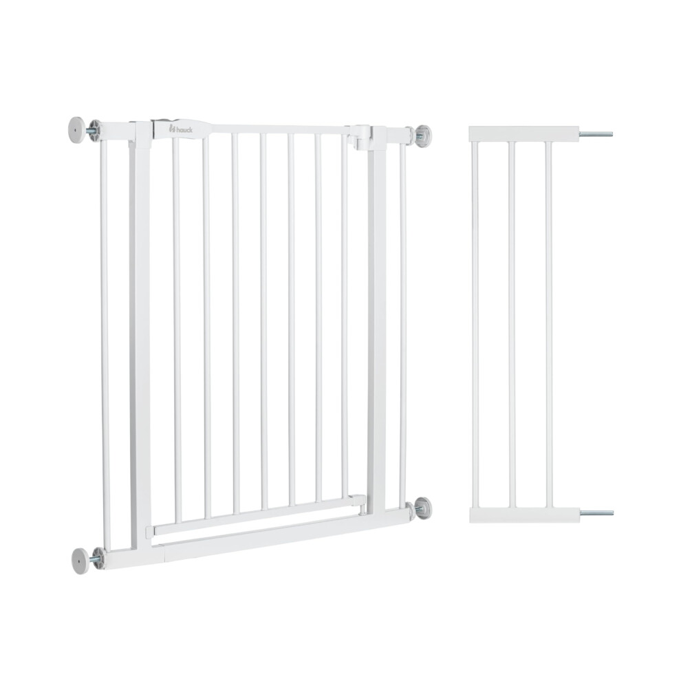 Hauck Open N Stop 2 Set With 21Cm Extension, - Pressure Fit Baby Gate 96-101 Cm For Doors & Stairs, Closes Manually, Opens To Both Sides With On White