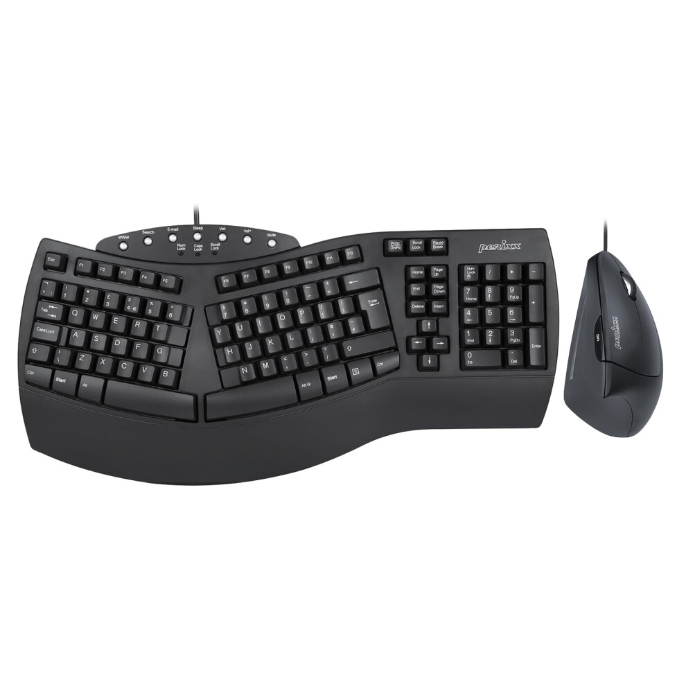 Perixx Periduo-512B, Wired Ergonomic Keyboard And Vertical Mouse Combo - Usb - Uk Qwerty Black 8185256898259