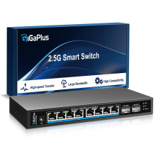 10 Port 2.5Gb Unmanaged Ethernet Switch with 8* 2.5G Base-T Ports, 2* 10G SFP+ Ports. GiGaPlus 2.5Gbps Network Switch for 2.5Gbps NAS/PC, WiFi6 Router