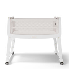 SnuzPod Studio Next to Me Crib, Baby Bed with Zip-Down Wall and 6 Height Settings, Includes Breathable Mattress and Wheels for Newborn (0-6 months), P