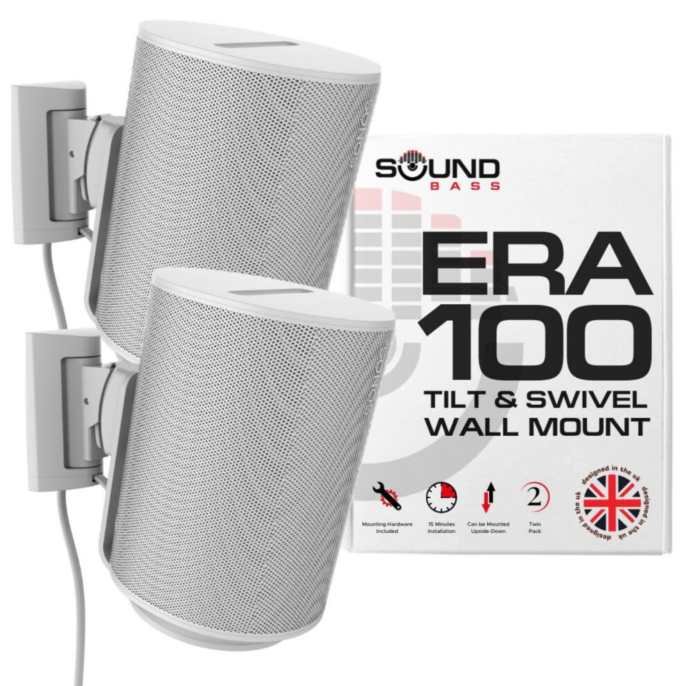 Sound Bass Era 100 Wall Mount Bracket, Tilt And Swivel, Twin (2Pcs), Compatible With Sonos Era100 & Era 100 Sl, Effortless Installation, Includ White 5065010723306
