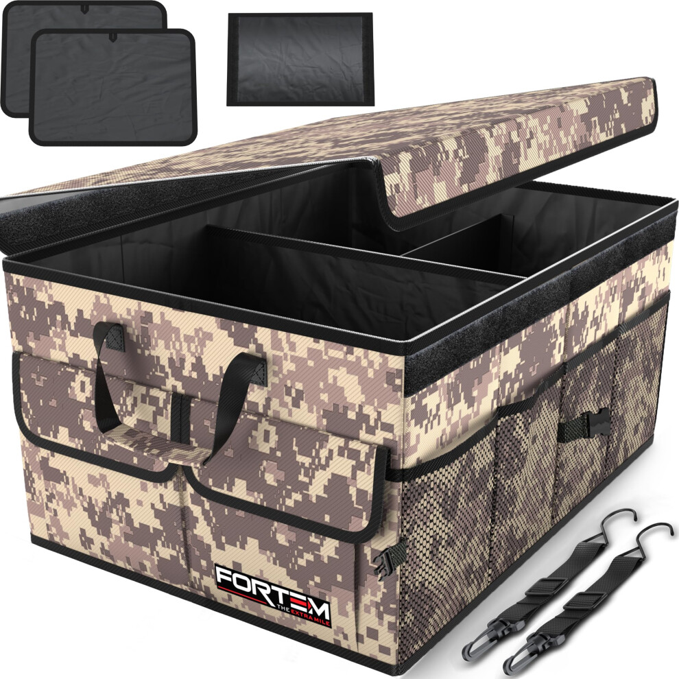 Fortem Car Boot Organiser, Collapsible Multi Compartment Suv Organizer, Foldable Storage For Car Accessories For Women Men, 600D Oxford, Non Slip Bott 819853026415