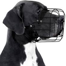 BRONZEDOG Dog Muzzle Adjustable Durable Metal Wire Basket for Large and Extra Large Dogs with Leather Straps Breathable, Drinkable, Training, Prevents