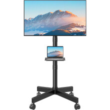 MOUNTUP Mobile TV Stand on Wheels, Rolling TV Cart for 23-65 inch TVs with Media Shelf, Height Adjustable TV Mount Stand with Tilt, Holds 35kg, Max VE