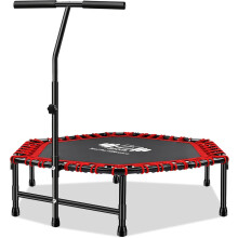 FK Sports Foldable Fitness Mini Trampoline Rebounder, 48" and 40" Foldable Mini Trampolines with T or U Bar Handle, Round Mini Fitness indoor Trampoli