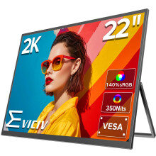 EVICIV 22" QLED Portable Monitor, 2K 140% sRGB 2000:1, QHD 2560x1440 350Nits Travel Second Screen w/VESA/Speakers, OTG USB-C Mini HDMI External Displa