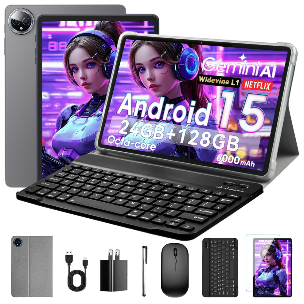 Aobante 10" Android 15 Tablet: 24 Gb Ram + 128 Gb Rom (1 Tb Max), Octa-Core, 1280X800 Hd Ips Touchscreen, 5Mp+8Mp Cameras, 6000Mah, With Keyboard, Mo 5002114322202