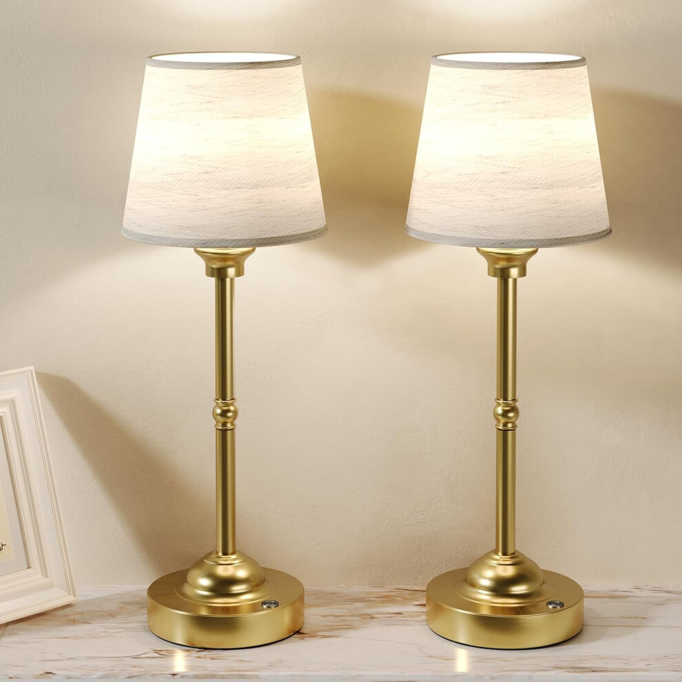 Whw3win 2 Pack Cordless Table Lamps, Fabric Desk Lamp With Stepless Dimming & 3 Colour Temperatures, 6000Mah Usb-C Rechargeable Battery, Touch Control