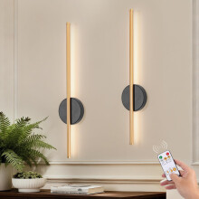 Kimjo 60cm Battery Operated Wall Lights, Rechargeable Wall Lamps with Timer Function, Wireless Wall Sconce with Dimming Function, Black and Gold Wall