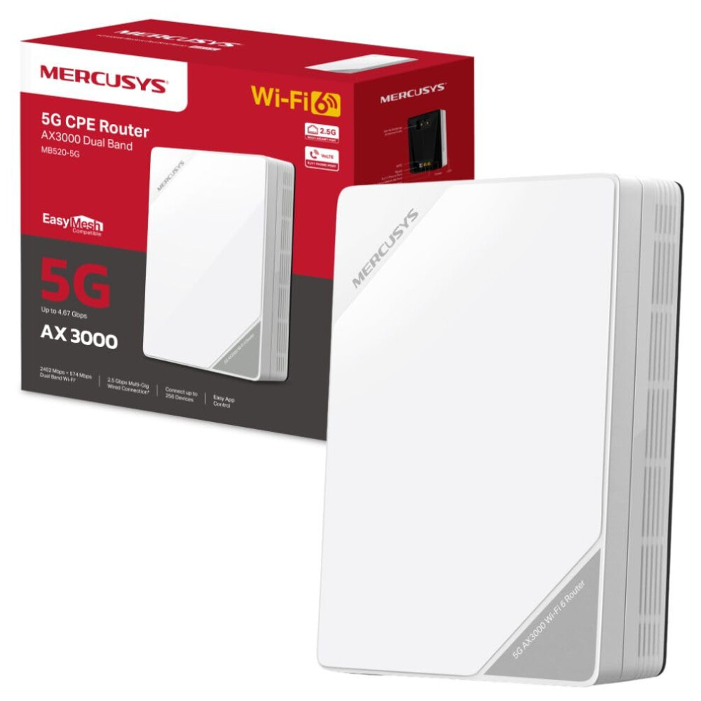 Mercusys Mb520-5G Ax3000 5G Router With Sim Slot, Dual-Band Sim Card, Easymesh,Tp-Link Wifi,Plug And Play,Vpn Encryption, App Control,Wan/Lan Ports,Gu 6957939004033
