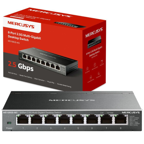MERCUSYS MS108GS-M2 2.5GB Switch with Super fast Connections, 8 Ports Ethernet Splitter,Network Switch,TP-Link Ethernet Switch,Silent Operation,Ideal
