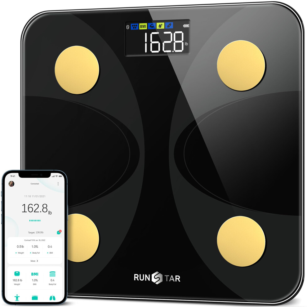 Runstar Scale For Body Weight, Smart Digital Bathroom Scale With Large Display, 13 Body Composition Monitor Health Analyzer Sync With Fitness App - Bl