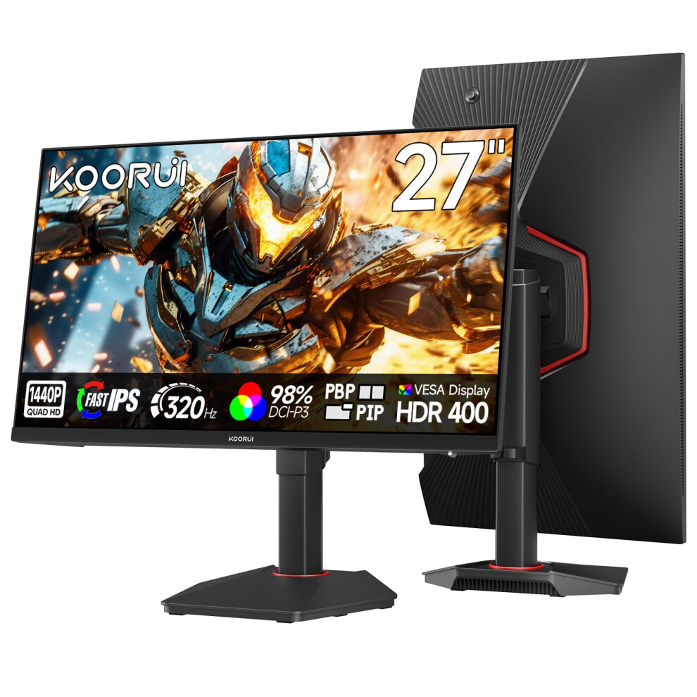 Koorui 27 Inch Gaming Monitor, 320Hz, Qhd 1440P,Fast Ips, 1Ms, Adaptive Sync, Lifting Adjustable, Vesa Mountable, Dp/Hdmi, 99% Srgb G2721e 6977295256792