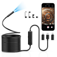 Vorth Endoscope Inspection Camera, 1920P HD Borescope with 8 LED Lights, 10M Semi-Rigid Snake Inspection camera, IP67 Waterproof Drain Pipe Borescope