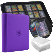 Toploader Binder, Holds 360 Toploaders, 100 Toploaders INCLUDED, 9-Pocket PU Cover Top Loader Binder for 3" x 4" Rigid Toploaders, Ringless Double-Sid