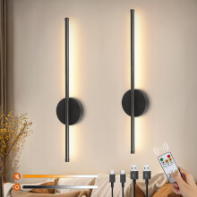 Ketom 2 Pack USB Rechargeable Wall Lights Black, LED Battery Operated Wall Lights Indoor with Remote, 3 Color Temperature & Dimmable & Timer Function,