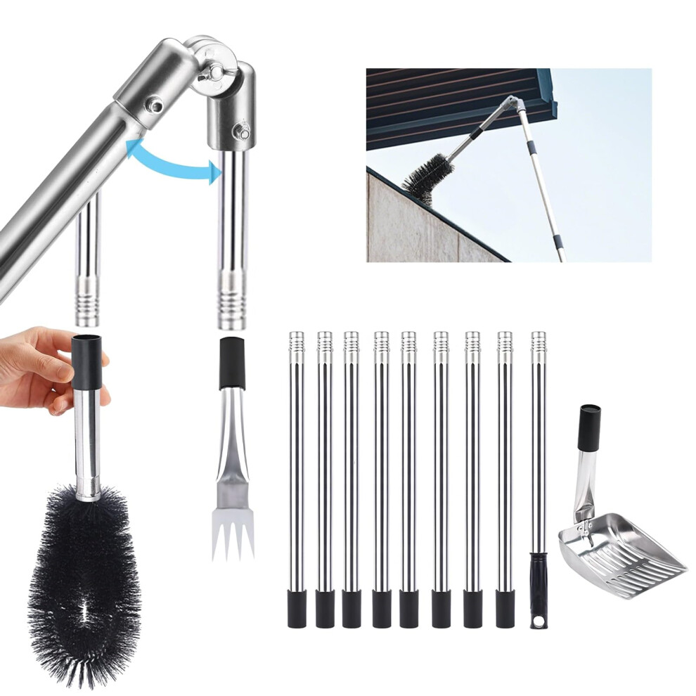 Gutter Cleaner 4M Telescopic Roof Gutter Cleaning Tools Kit With Adjustable Angle Pole Gutter Brush Scoop Rake, For Removing Leaves, Debris & Spider W 791137311106